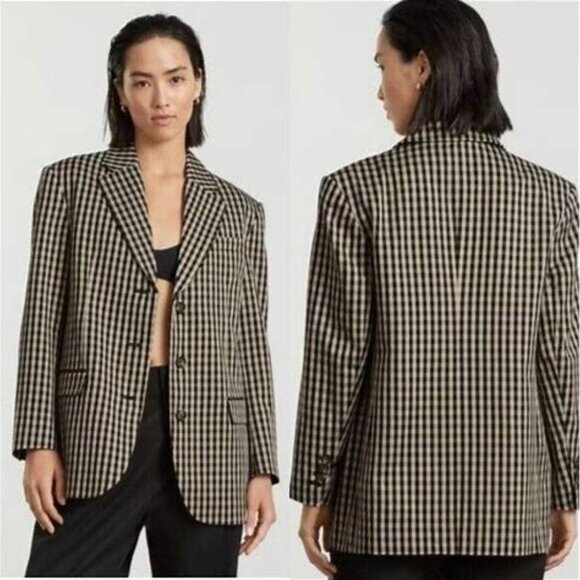 EVERLANE Checked Black / Khaki Blazer - Picture 4 of 12